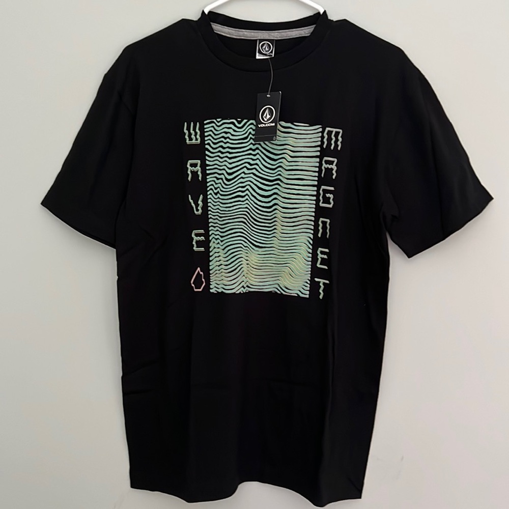 Boy’s NWT VOLCOM Basic Graphic Tee Wave Magnet Black and Mint Green Sz XL 14-16